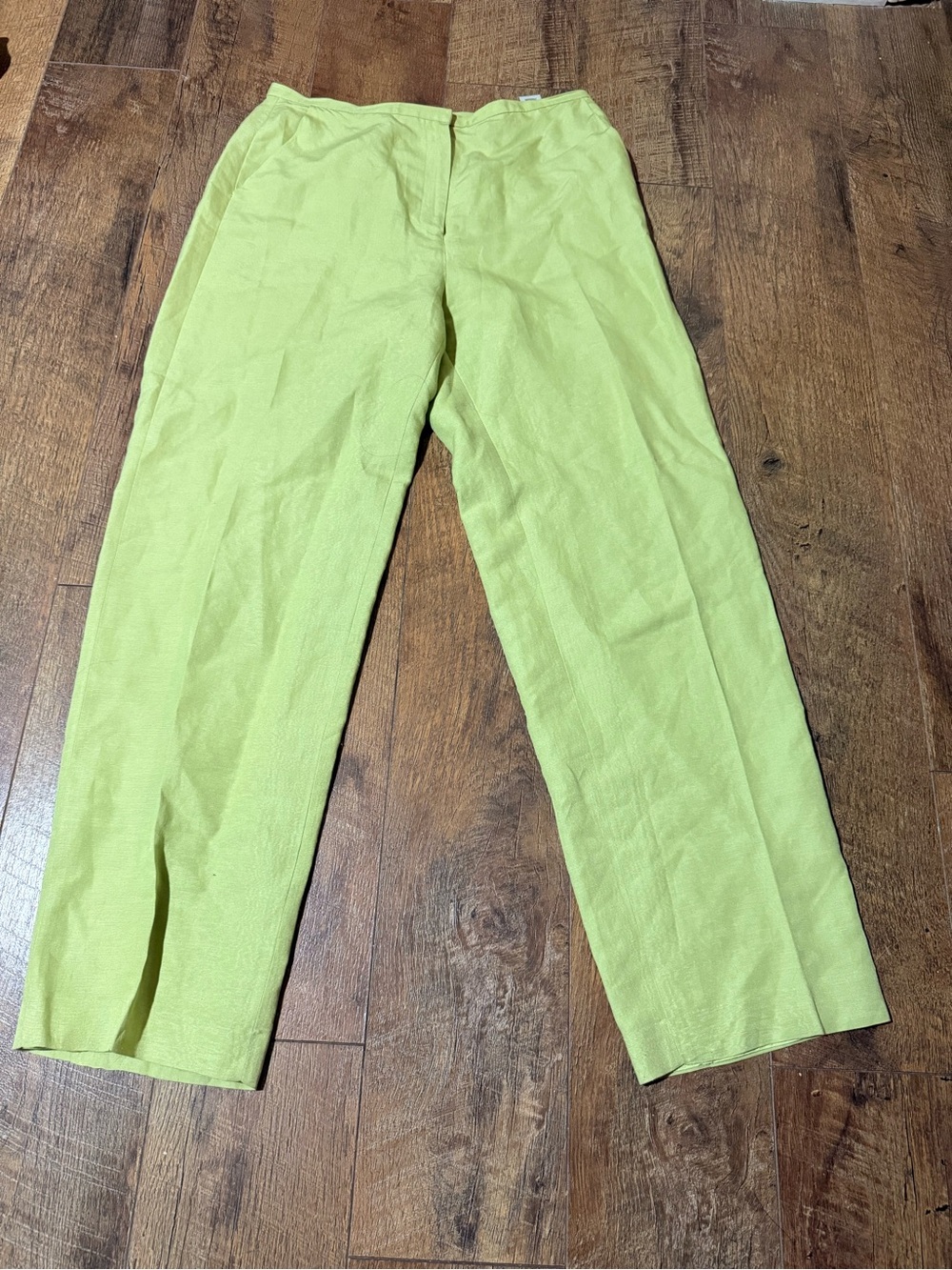 Casual Corner Annex Trousers Pants VTG Y2K 10 Lime Green Wide Leg Crease Linen